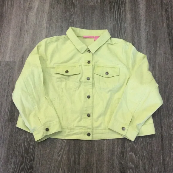 NEW Green Yellow Denim Jean Jacket 22W - Picture 11 of 15